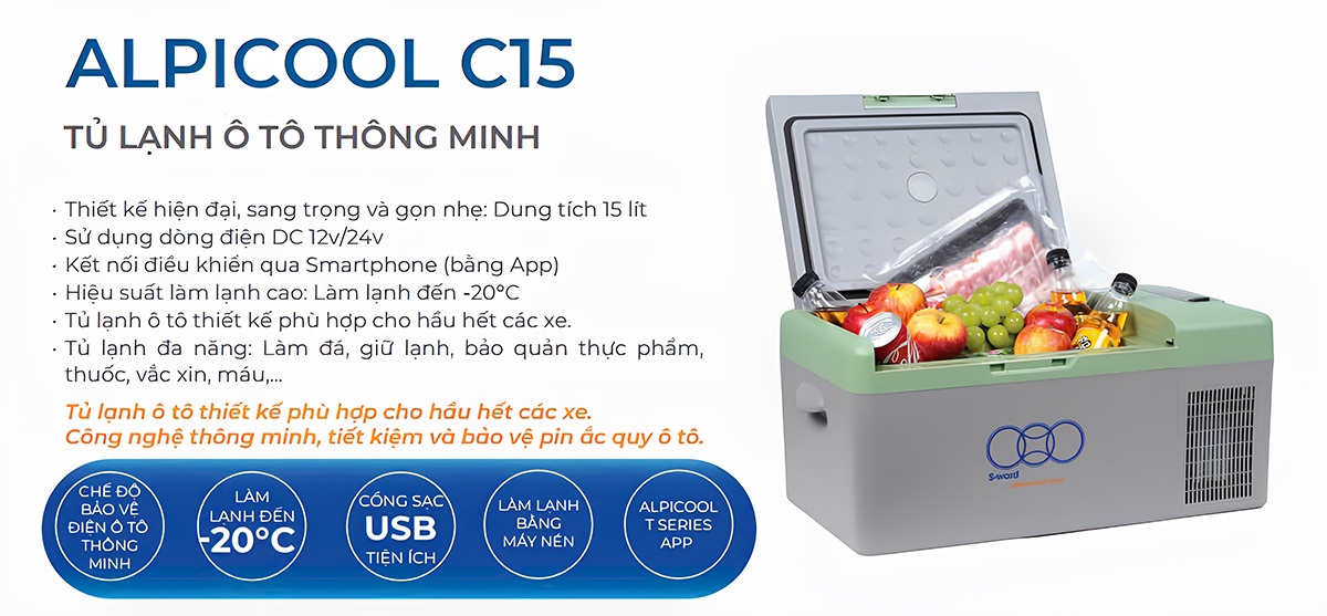 Tủ lạnh xe hơi 24V Alpicool C15