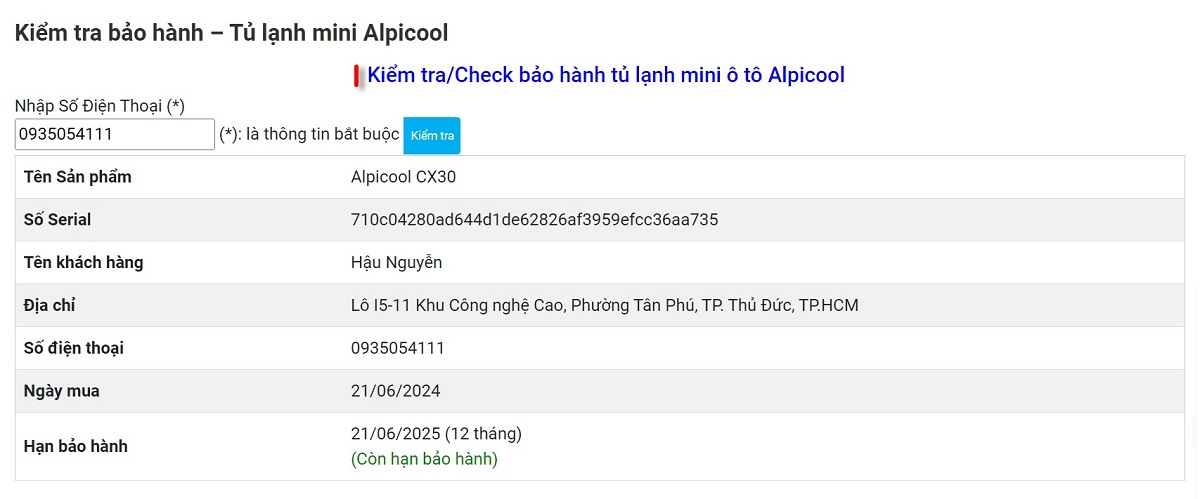 Hướng dẫn kiểm tra - check bảo hành tủ lạnh Alpicool