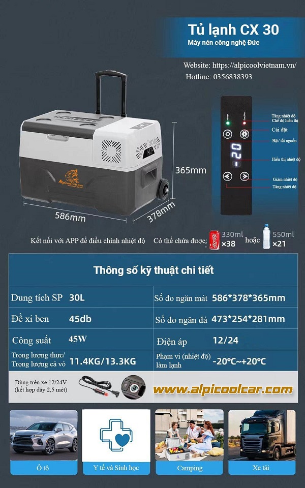 Review tủ lạnh mini xe hơi Alpicool CX30