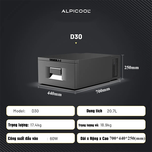Tủ lạnh Alpicool D30 ngăn kéo - 20 lít xe tải