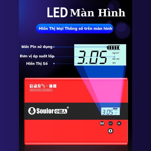 Bơm lốp ô tô Soulor Q8S Pro 6.400mAh - Kiêm kích bình 3