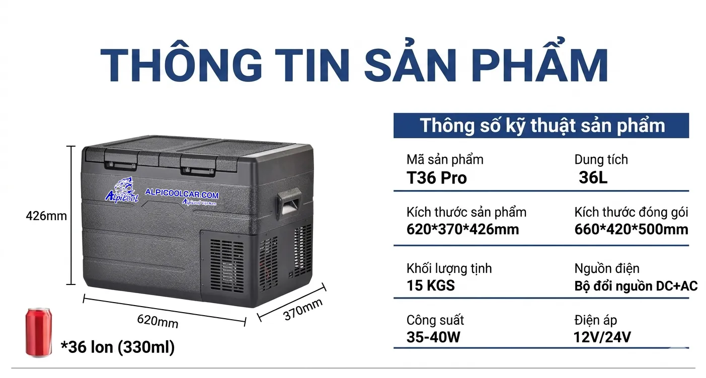 Tủ lạnh xe hơi Alpicool T36Pro 36l 2 ngăn